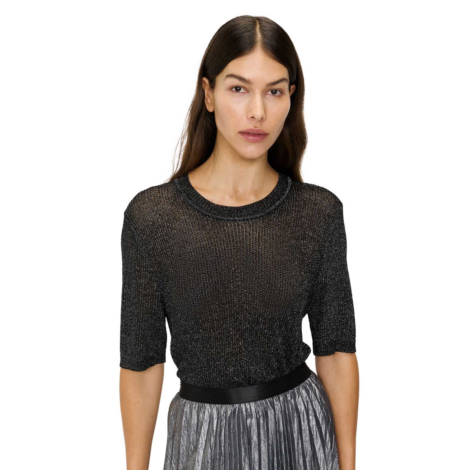 Veronika Maine Lurex Pointelle Knit T-Shirt